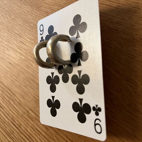 Gold tone hammered huggie hoop earrings 925 studs - Picture 5 of 5